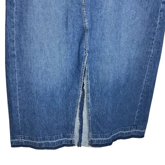 Gap Denim Maxi Skirt Womens 18/34 Blue Slit Pockets Raw Hem Western Modest 90s - Picture 5 of 10